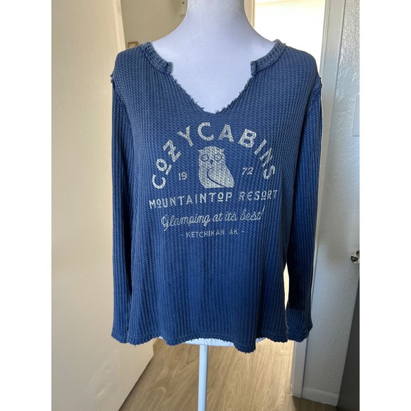 Sundance Cozy Cabins Mountain Top Resort Graphic Waffle Knit Long Sleeve Top M - Picture 5 of 11
